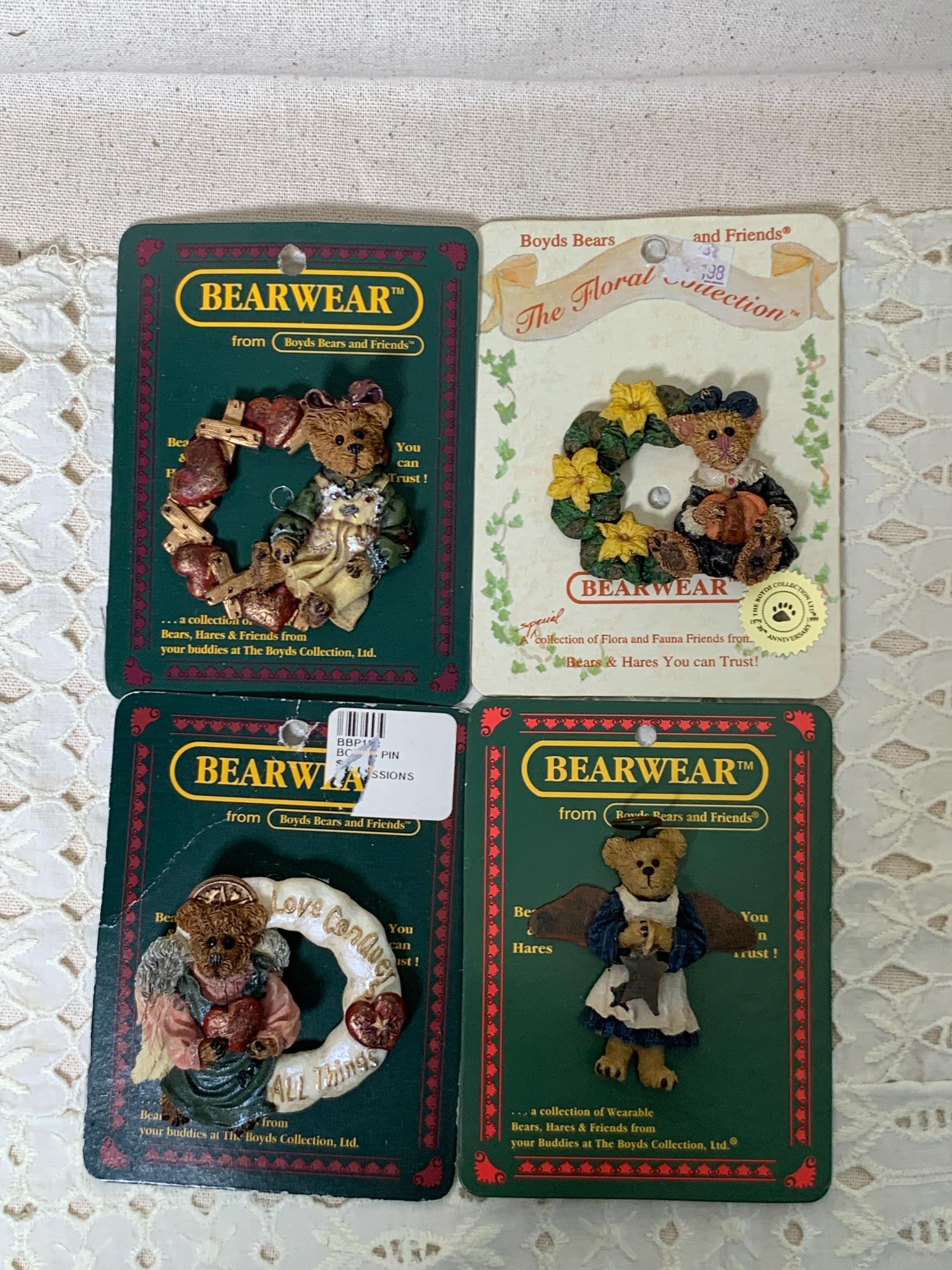 Vintage Boyds Bears Resin Pin Set: Collectible Teddy Bear Brooches