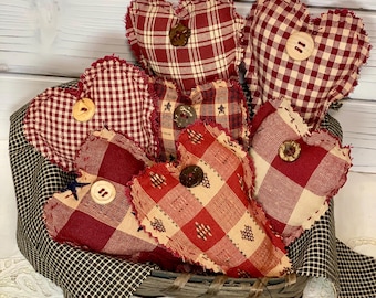 Handmade Homespun Fabric Hearts: Primitive Farmhouse Bowl Fillers