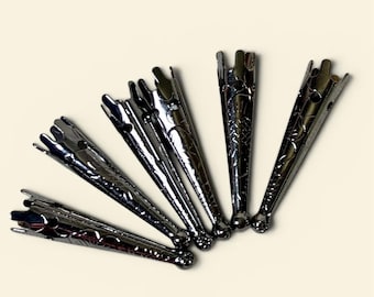 Gunmetal Plated Bolo Tips, Flower Cord Ends, 6mm Leather Cord Findings, Steel End Caps, 10 Piece Jewelry Making Set - 33x7mm