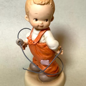 Enesco Vintage Figurine 1994 Memories of Yesterday &quot;Making The Right Connection&quot; | Retro Home Decor Little Boy