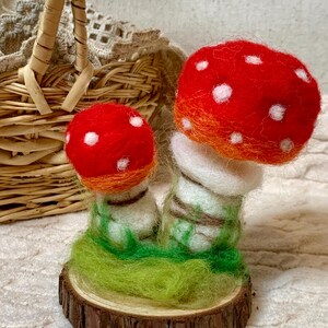 Needle Felted Whimsical Mushrooms – Set of 2 Handmade Wool Fungi – Rustic Woodland Decor – Fairy Garden Accessories – Autumn Cottagecore