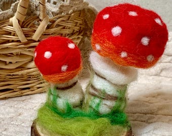 Needle Felted Wool Mushrooms - Rustic Cottagecore Fairy Garden Decor