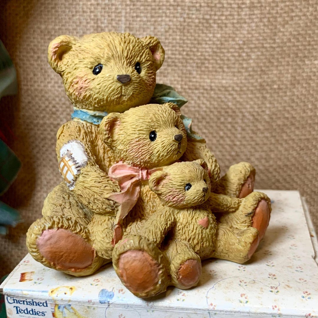 Cherished Teddies Family Figurine: Vintage 1991 Resin Teddy Bear