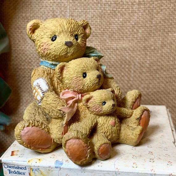 Cherished Teddies Family Figurine: Vintage 1991 Resin Teddy Bear
