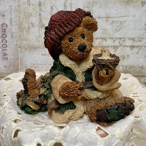 Boyds Bears &quot;Elgin the Elf Bear&quot; Collectible Bearstone 1994| Style 2236 | Whiter Decor | Rare Retired Resin Bear with Birds Nest