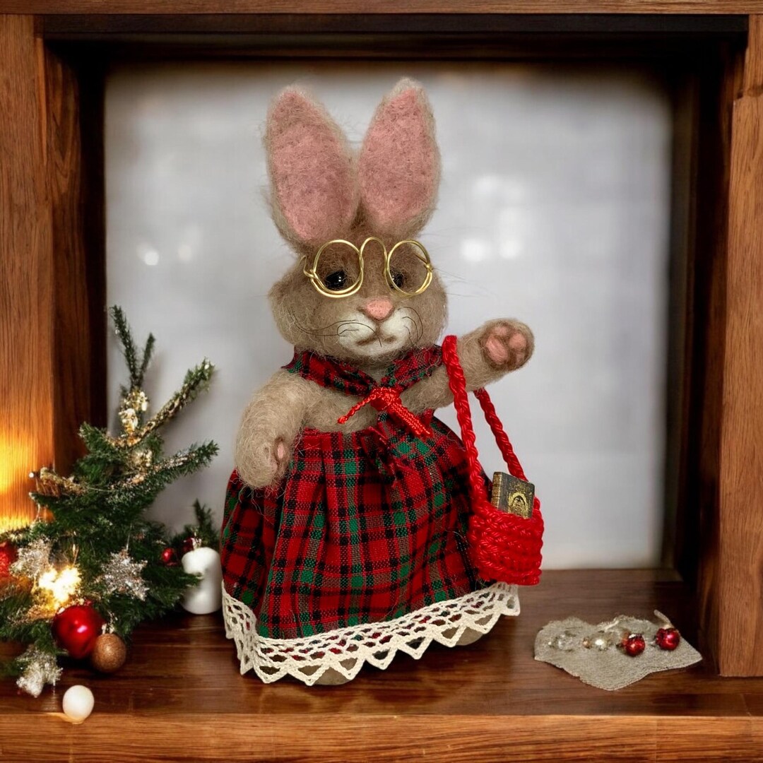 Needle-felted Bunny Librarian: Whimsical Rabbit Ornament With Mini ...
