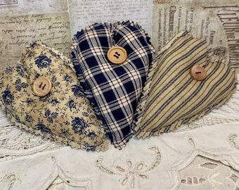 Handmade Homespun Fabric Hearts: Rustic Farmhouse Bowl Fillers