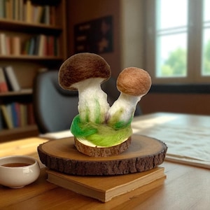 Needle Felted Whimsical Mushrooms – Set of 2 Handmade Wool Fungi – Rustic Woodland Decor – Fairy Garden Accessories – Autumn Cottagecore