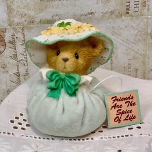 Vintage Cherished Teddies Figurine: Teal Bonnet Bear, Enesco 2001