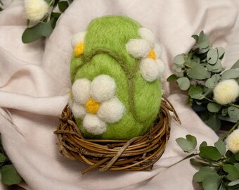 Handmade Wool Felt Easter Egg – Needle Felted Spring Decor, Cottagecore Easter Ornament, Rustic Bowl Filler Gift