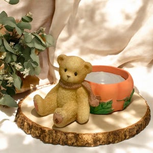Cherished Teddies Thanksgiving Vintage Fall Tea light Candle Holder | Halloween Pumpkin Bear 1998 | Enesco Priscilla Hillman Figurine