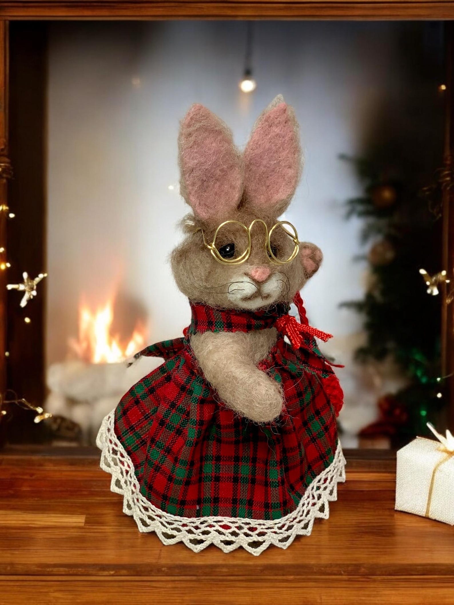 Needle-felted Bunny Librarian: Whimsical Rabbit Ornament With Mini ...