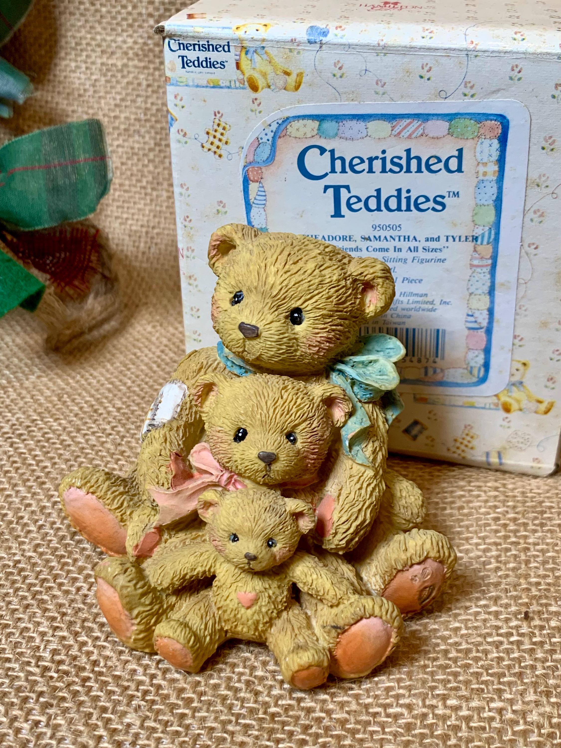 Cherished Teddies Family Figurine: Vintage 1991 Resin Teddy Bear