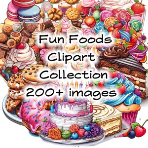 Köstliche Freuden Clipart Sammlung - 200+ lustige Lebensmittel Bilder - Kuchen, Eisbecher, Cookie, Lollipop, Donut - sofortiger digitaler Download