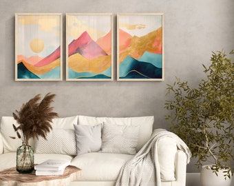 Abstract Landscape Triptych Poster Print, Set of 3, Interior Wall Decoration, Wall Art, Mid Century style