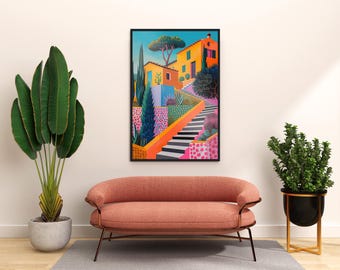 Abstract villa in Tuscany Poster Print, Interior Wall Decoration, Wall Art, Mediterranean style