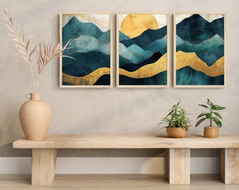 Abstract Landscape Triptych Poster Print, Set of 3, Interior Wall Decoration, Wall Art, Mid Century style