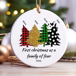 Personalized Family Of Four First Christmas Ornament, Custom New Family Ornament, Keepsake Holiday, New Parents Ornament,Xmas Gİft