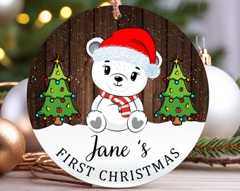 Baby's 1st Christmas Ornament, Personalized New Baby Ornament for Baby, Custom Baby Name Ornament, Baby Bear Christmas Ornament