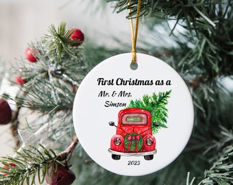 Personalized First Christmas Married Ornament: Newlywed Gift