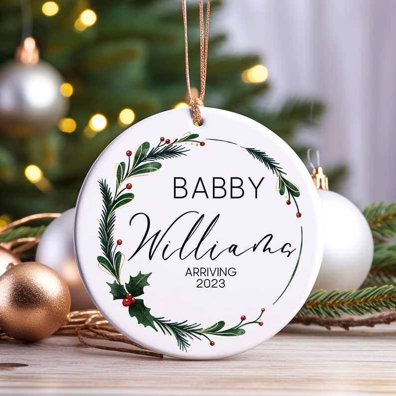Personalized Baby Name Arriving Ornament 2023, Baby Announcement