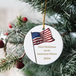 First Christmas American Citizen Ornament: USA Flag Ceramic Keepsake