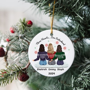 Personalized Besties Christmas Ornament: Sister Gift, Handmade Ceramic