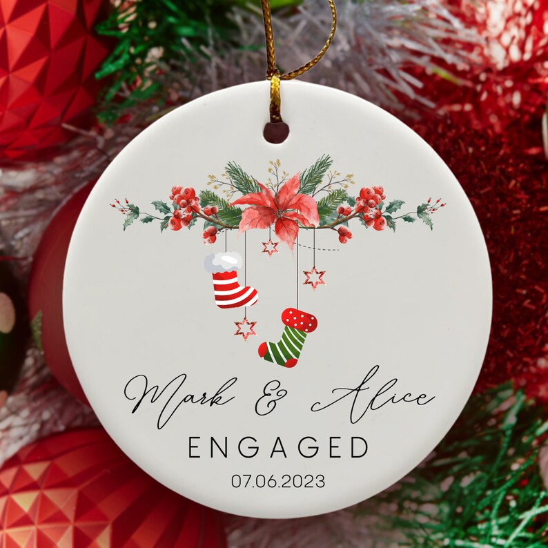 Christmas Engaged Ornament 2023, Personalized Engagement Ornament