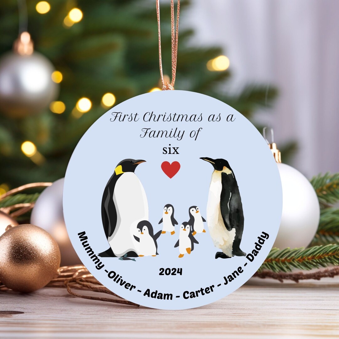 Personalized Penguin Family Christmas Ornament: Family of Six Keepsake ...