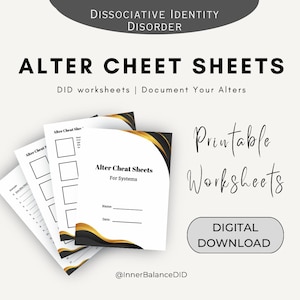 DID Alter Cheat Sheets: Printable Therapy Workbook (Digital Download)