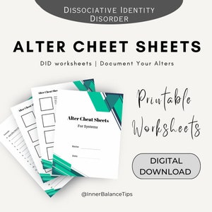 DID Alter Cheat Sheets: Printable Therapy Workbook (Digital Download)