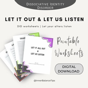DID Printable Worksheets: Brain & Trauma Dump, Little Space (PDF)