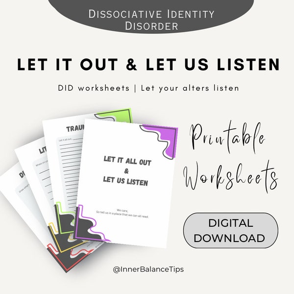 Printable Journaling Worksheets For Dissociative Identity Disorder | Brain Dump, Little Space, Trauma dump, DID Workbook for Therapy