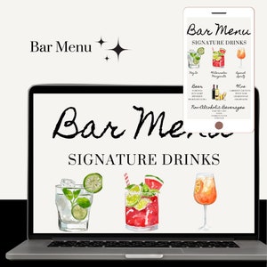Modelo de menu de bar para casamento/coquetel