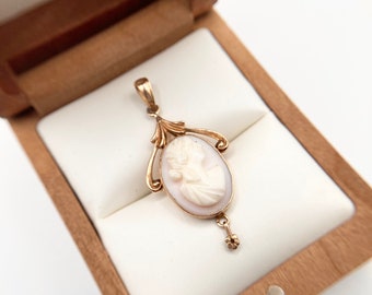 10k gold cameo pendant, silhouette, cameo, vintage pendant, bas relief, antique pendant, 50s, classic necklace