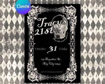 Editable Halloween Skull Invitation Template, Canva (Digital)