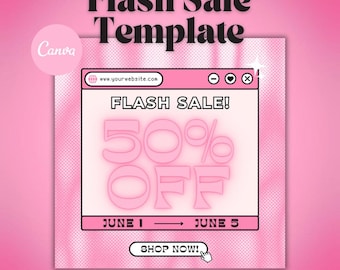 Pink Y2K Flash Sale Flyer Template, Canva Instagram Post (Digital Download)