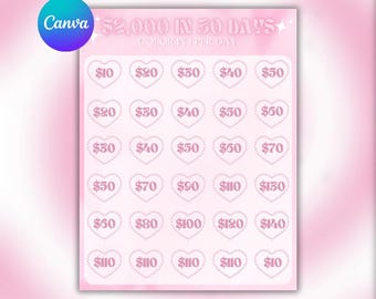 Pink 2k Savings Challenge Planner: Editable Canva Printable (Digital Download)