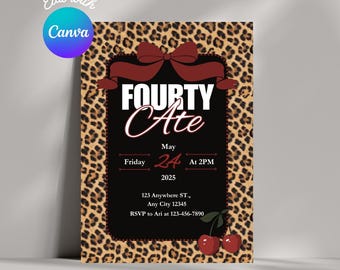 Red Leopard Forty-Eight Birthday Invitation Template (Digital Download)