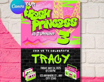 Editable Fresh Princess Birthday Invitation, 90s Party Template (Canva)