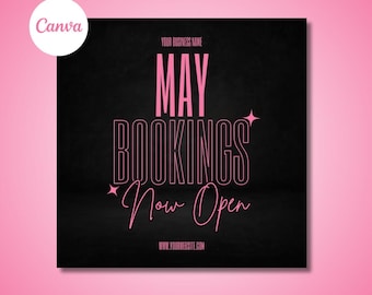 Pink May Bookings Flyer, Hair Lash Makeup Nail, Canva Template (Digital)