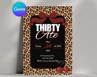 Red Leopard Thirty-Ate Birthday Invitation Template (Digital Download)