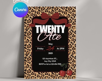 Red Leopard Print 28th Birthday Invitation Template (Digital Download)