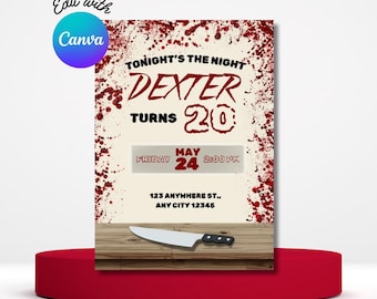 Dexter Birthday Invitation, Editable Canva Template (5x7 in)