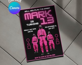 Editable Squid Game Birthday Invitation, Kids Party Invite (Digital)