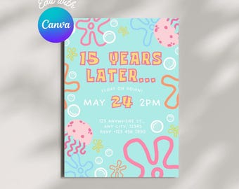 Editable Sponge Under The Sea Birthday Invitation, Years Later Sponge, Birthday Invitation Template, Sponge Birthday