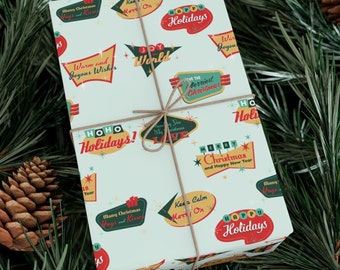 Vintage Christmas Signs Christmas Wrapping Paper, Retro Christmas Wrapping Paper, Retro Gift Wrap, Wrapping Paper, Cute Wrapping Paper