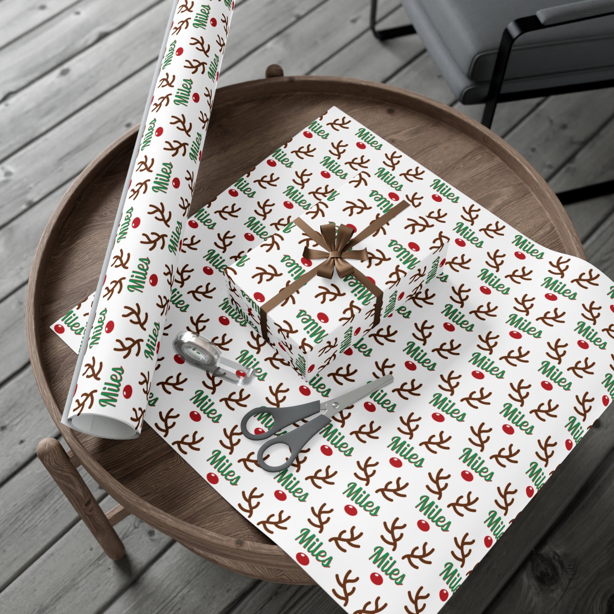 Reindeer Custom Christmas Wrapping Paper, Personalized Christmas