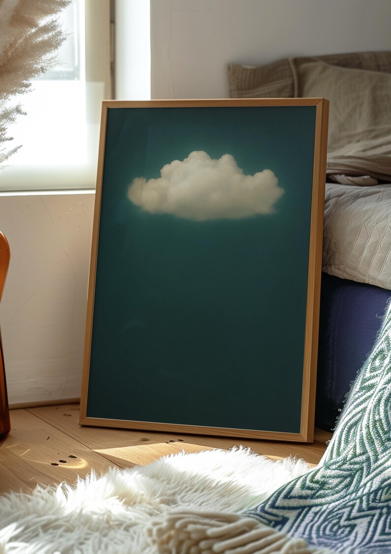 Vintage Cloud Art Print Moody Sky Wall Art Dark Teal Wall Art Decor ...