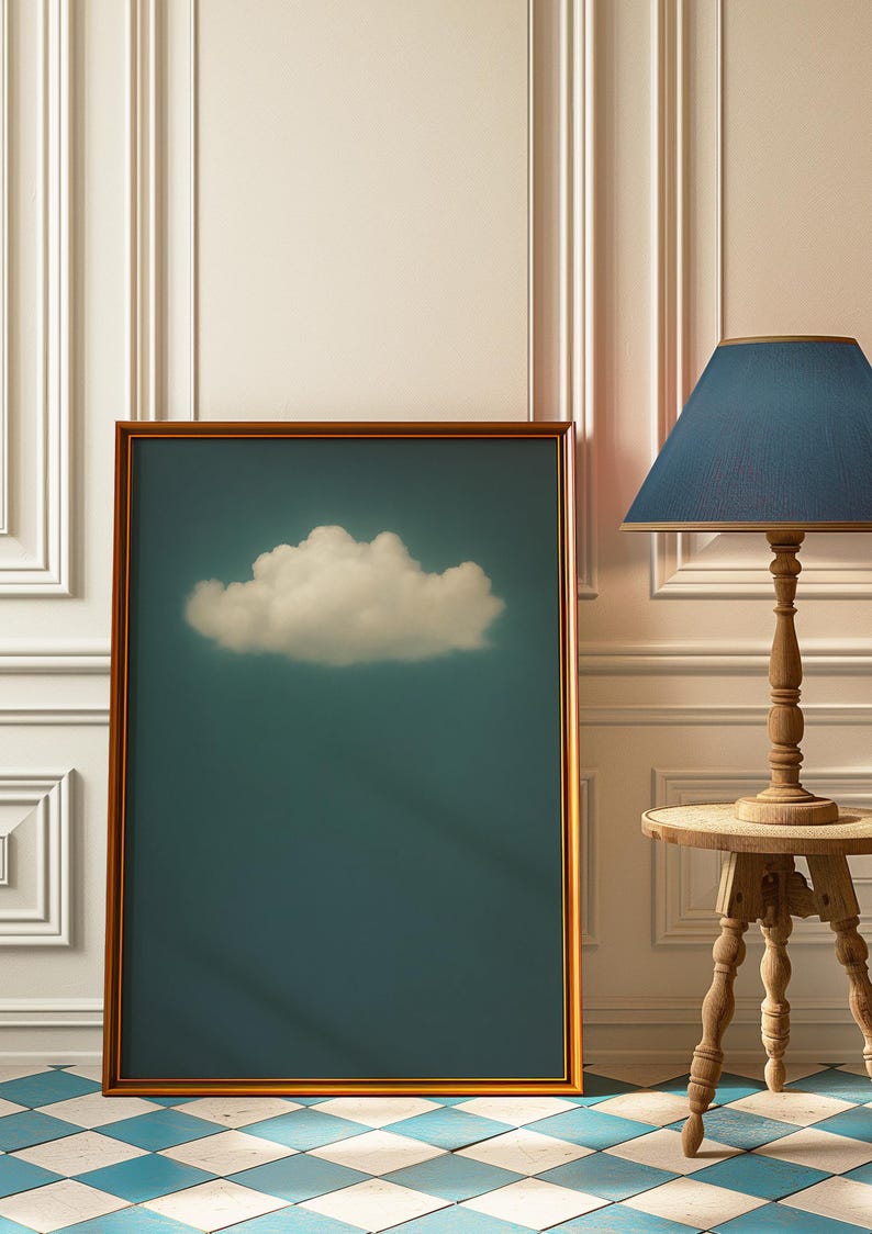 Vintage Cloud Art Print Moody Sky Wall Art Dark Teal Wall Art Decor ...
